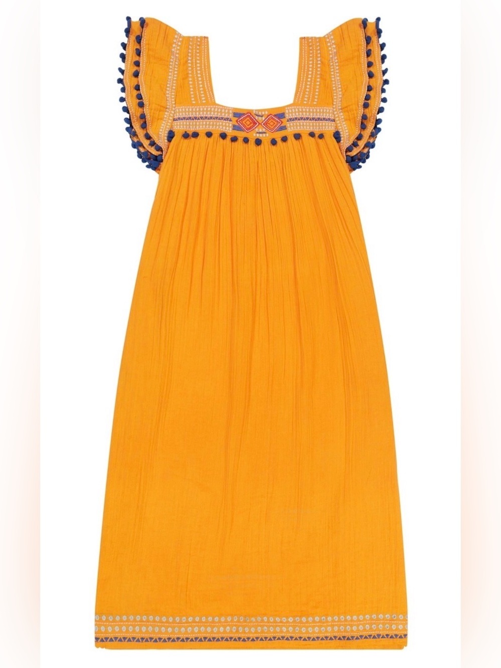 Mer St Barth Yellow Embroidered Flutter-Sleeve Women's Dress